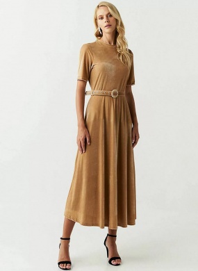 Vestido Midi Veludo Bege Innocence - Foto 1