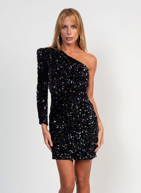 Vestido Preto Paete Furta Cor Flor de Lis - Foto 1