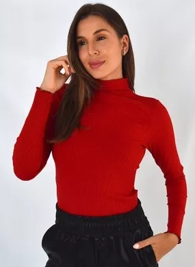 Blusa Viscolycra Canelada Gola Alta Flor de Lis Cor Vermelho - Foto 1
