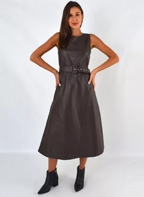 Vestido Midi Pu Cor Marrom Empório B - Foto 1