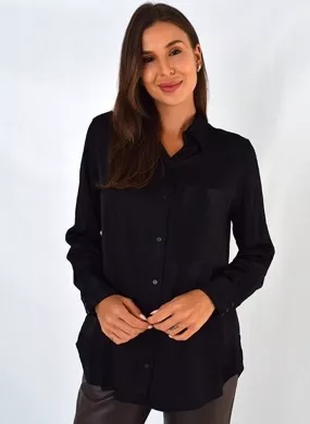 Camisa Viscose Acetinada Preta Cantão - Foto 1