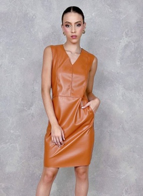 Vestido Curto PU Camel Manofatto - Foto 1