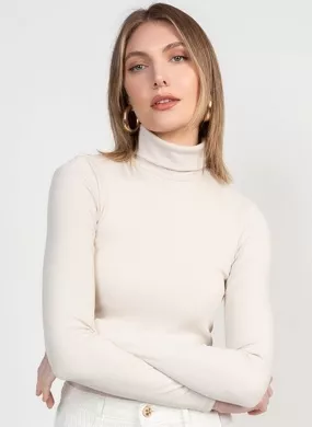 Blusa Viscolycra Gola Rolê Flor de Lis Cor Off White - Foto 1