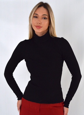 Blusa Viscolycra Gola Rol� Flor de Lis Cor Preta - Foto 1