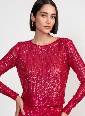 Blusa Cropped Paete Magenta Flor de Lis  - Foto 1