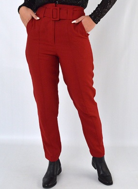 Cal�a Carrot Cintura Alta com Cinto Cor Vermelho Lez a Lez   - Foto 1