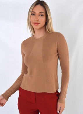 Blusa Fio de Cachemir Cor Caqui Susan Zheng  - Foto 1
