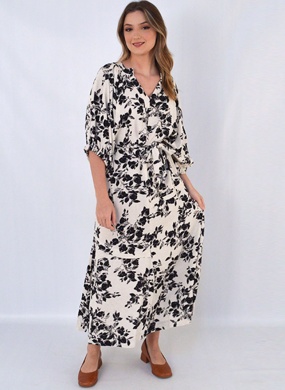 Vestido Midi Com recortes Floral P&B Lucidez - Foto 1