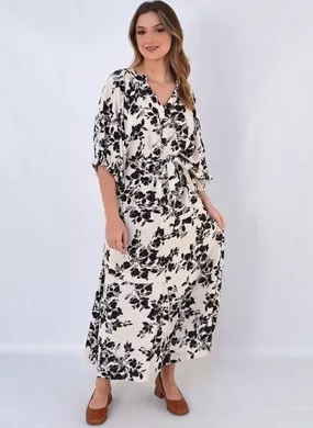 Vestido Midi Com recortes Floral P&B Lucidez - Foto 1