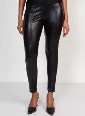 Calça Legging Em PU Forrada Preta Flor de Lis - Foto 1