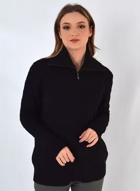 Jaqueta Tricot Trançado Cor Preta Malhas Gida - Foto 1