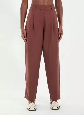 CALÇA ALFAIATARIA CENOURA LINHO MARKET LOVERS MARROM Cantão - Foto 1