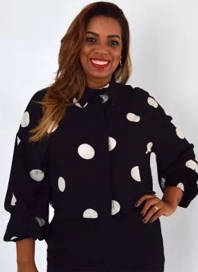 Camisa Cropped Poá Manga Bufante Lez a Lez - Foto 1