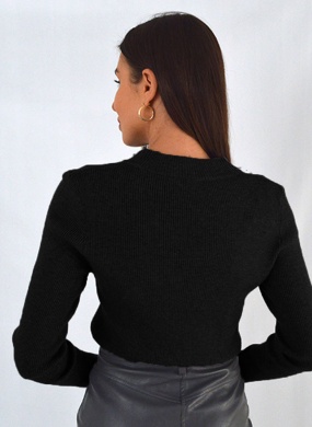 Blusa Malha Canelada Toque Cachemir Susan Zheng Preto - Foto 2