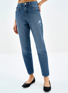 Cal�a Jeans Mom Destroyed Cintura Alta Lez a Lez - Foto 1