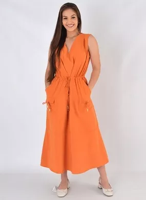 Vestido Midi Cupro Acetinado Laranja Lucidez - Foto 1