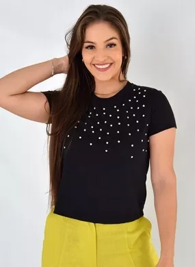 Blusa Preta Com Detalhe Com Aplicações Lez a Lez  - Foto 1