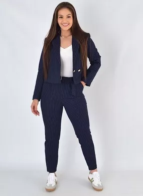 Conjunto Alfaiataria Risca de Giz Marinho Flor de Lis - Foto 1