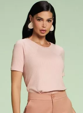 Blusa Canelada Rosa Gatos e Atos Viscolycra  - Foto 1