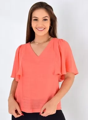 Blusa Shantung Manga Fluída Gatos e Atos Salmão - Foto 1