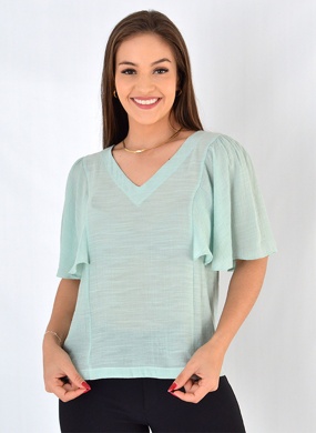 Blusa Shantung Manga Flu�da Gatos e Atos Verde - Foto 1