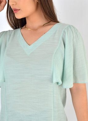 Blusa Shantung Manga Flu�da Gatos e Atos Verde - Foto 2
