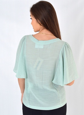 Blusa Shantung Manga Flu�da Gatos e Atos Verde - Foto 3