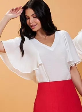 Blusa Shantung Manga Fluída Gatos e Atos Branca - Foto 1