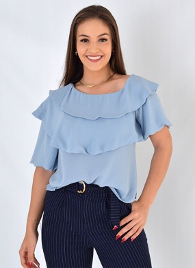 Blusa Ombro Ca�do Gatos e Atos Azul - Foto 1
