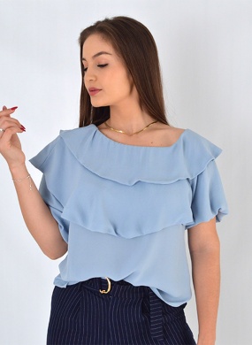 Blusa Ombro Ca�do Gatos e Atos Azul - Foto 2