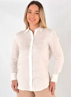 Camisa Oversized 100% Linho Alpelo Off White - Foto 1