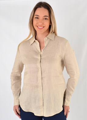 Camisa Oversized 100% Linho Alpelo Nude - Foto 1