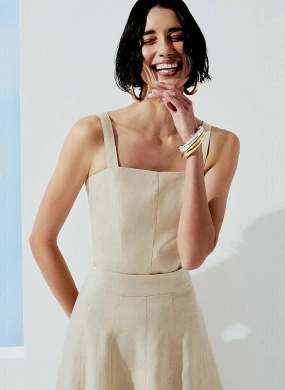 Conjunto Saia Midi e Cropped 100% Linho MX Fashion - Foto 1