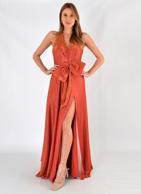 Vestido Longo Lurex Furta-Cor Urban Race Terracota - Foto 1