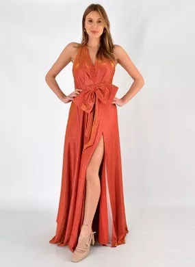 Vestido Longo Lurex Furta-Cor Urban Race Terracota - Foto 1