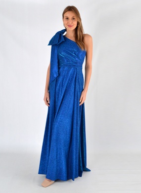 Vestido Longo Um Ombro S� Lurex Azul Urban Race - Foto 1
