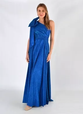 Vestido Longo Um Ombro Só Lurex Azul Urban Race - Foto 1