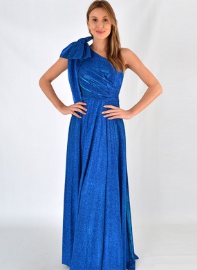 Vestido Longo Um Ombro S� Lurex Azul Urban Race - Foto 2
