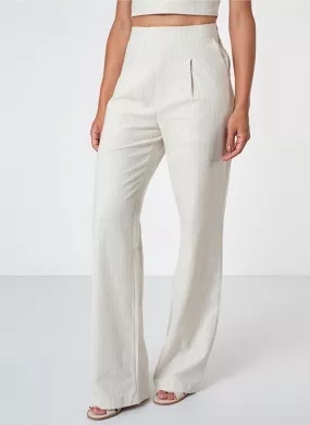 Calça Alfaiataria Listrada Viscolinho Flor de Lis - Foto 1