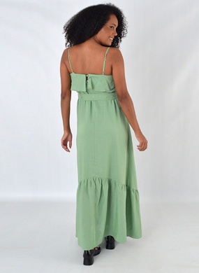 Vestido Em Viscolinho Longo Com Cinto Kaele Verde - Foto 3