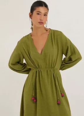 Vestido Midi Viscose Texturizada Verde Cantão - Foto 2