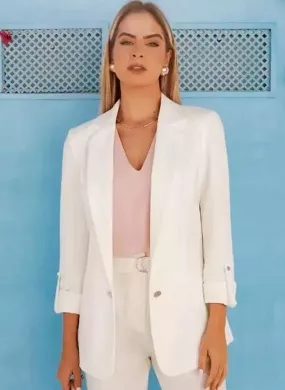 Blazer Sem Fechamento Donna Ritz Cor Off White - Foto 6