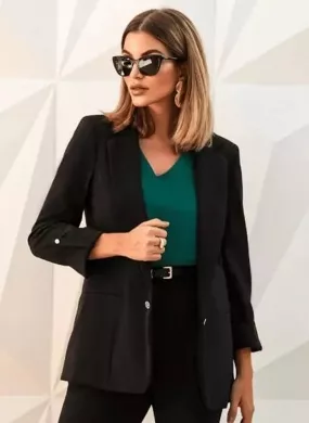 Blazer Sem Fechamento Donna Ritz Cor Preto - Foto 6