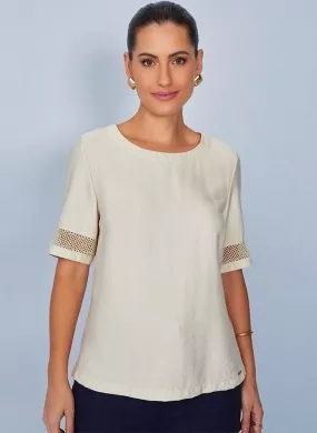 Blusa Viscose Cor Areia Com Detalhe na Manga Scalon  - Foto 1