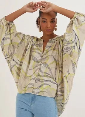 Blusa Bata Viscose Estampa Nori Cantão - Foto 1