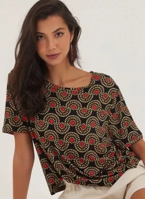 Blusa Manga Curta Estampa Estela Cantão - Foto 1