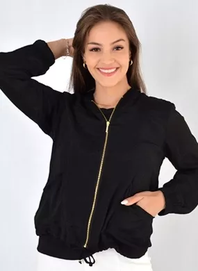 Jaqueta Em Crepe de Viscose Cor Preta Declari - Foto 1