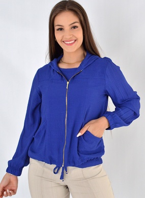 Jaqueta Em Crepe de Viscose Cor Azul Declari - Foto 1