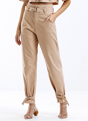 Cal�a Sarja Slouchy Cintura Alta com Cinto Bege Lez a Lez - Foto 1