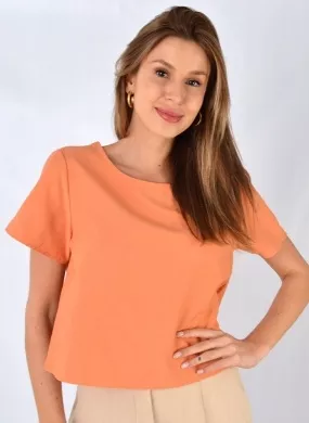 Blusa Manga Curta Acetinada Cropped Laranja Lez a Lez - Foto 1